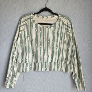 4/$20 Birch‎ Tree Striped Elbow Patch Cropped Sweatshirt Green White